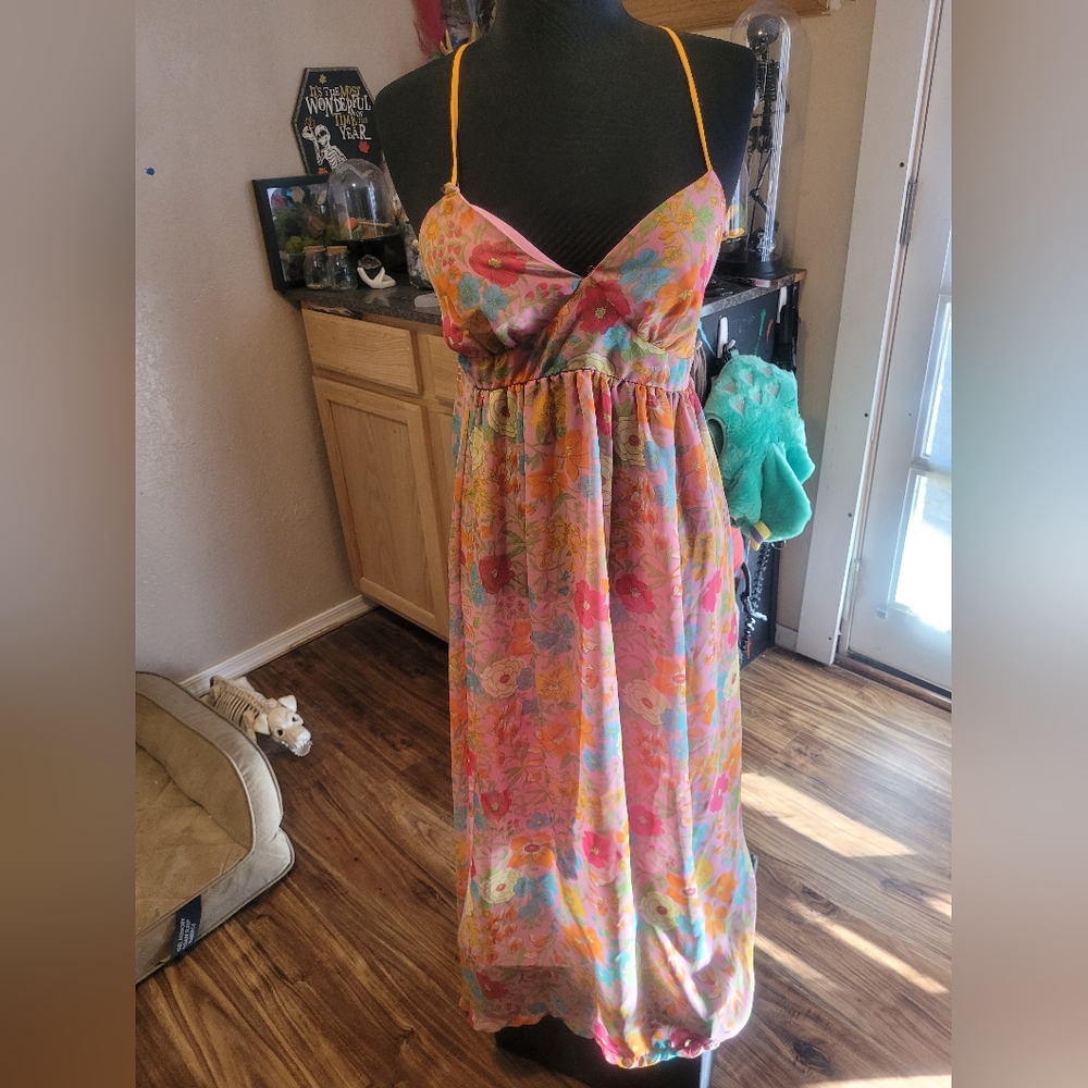 Girls' Floral Maxi Sundress with Spaghetti Straps - Pink Multi